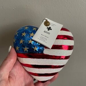 Vtg 5" Lg CHRISTOPHER RADKO Brave Heart FLAG Blown Mercury Glass XMAS ORNAMENT